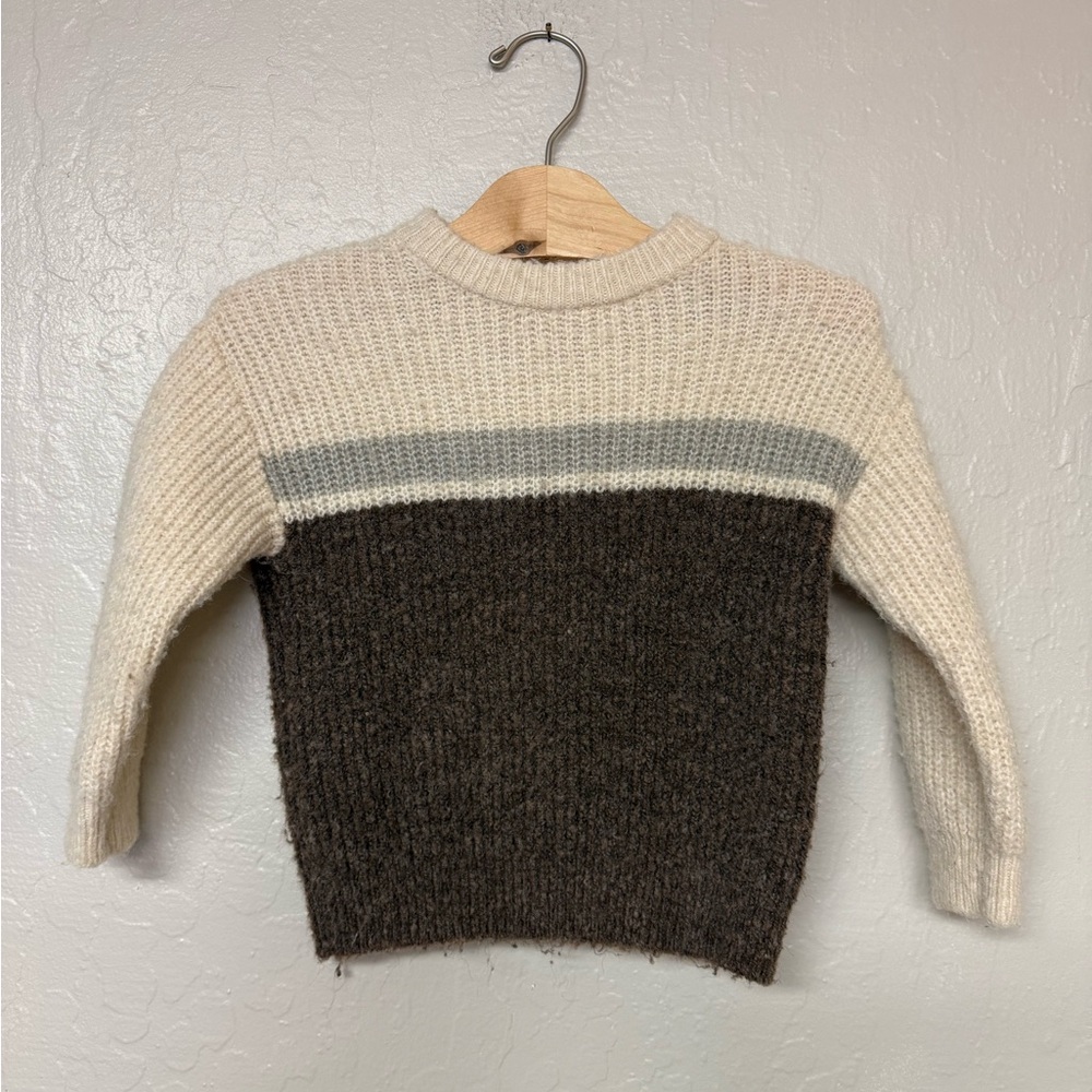 $16‎ ADD ON Zara Boys Cream Crewneck Colorblock Brown Gray 2-3Y Janie and Jack